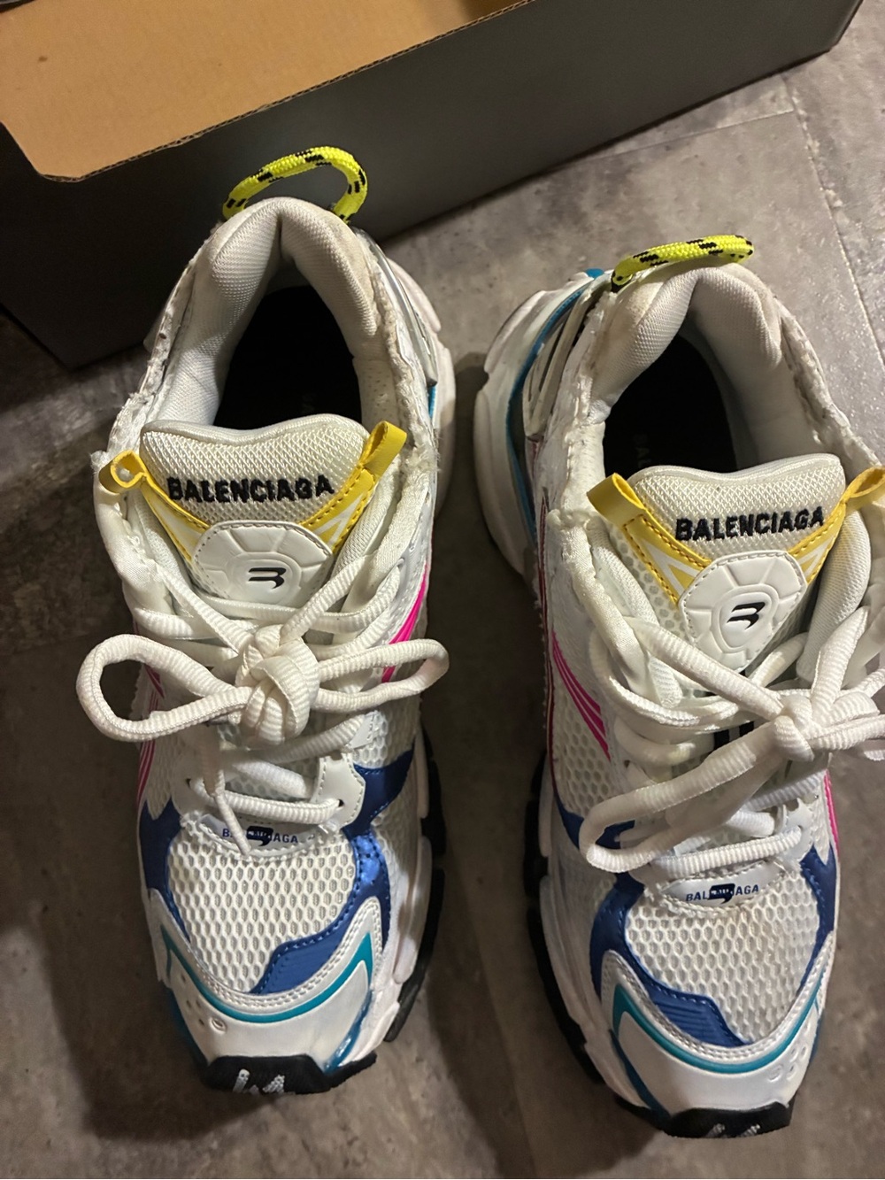 Balenciaga White Sneakers with Blue, Pink and Yellow Accents - Kids